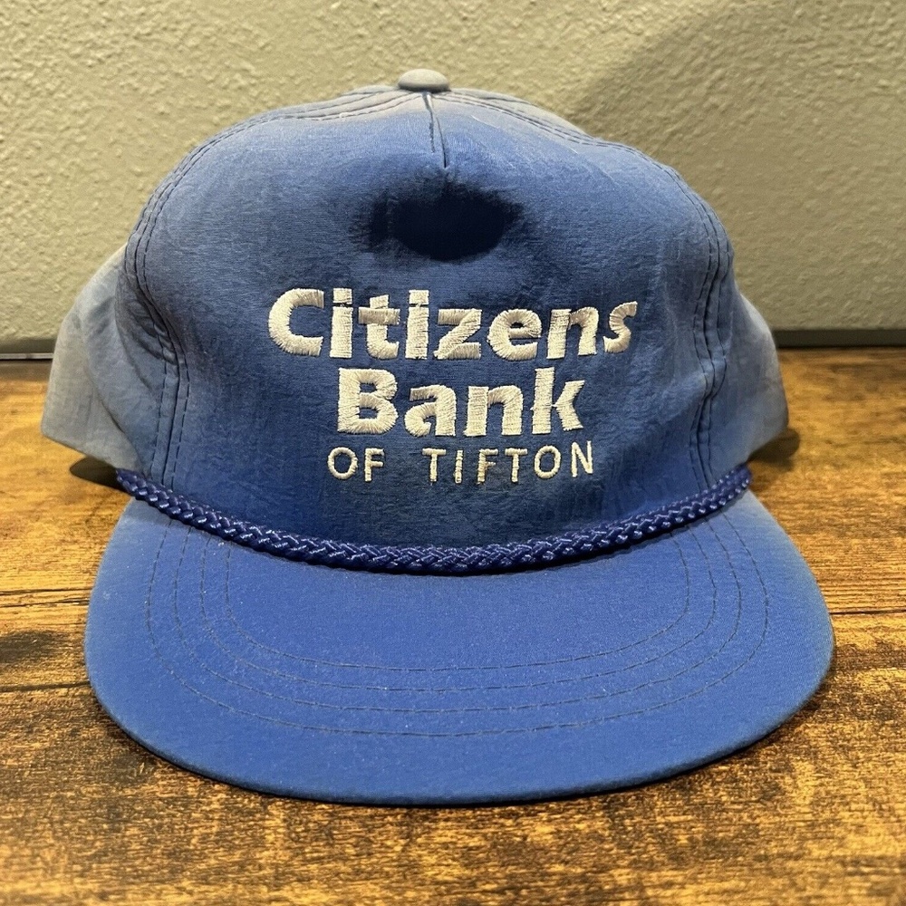 Vintage Citizens Bank of Tifton Hat Faded Blue Rope Snapback Cap